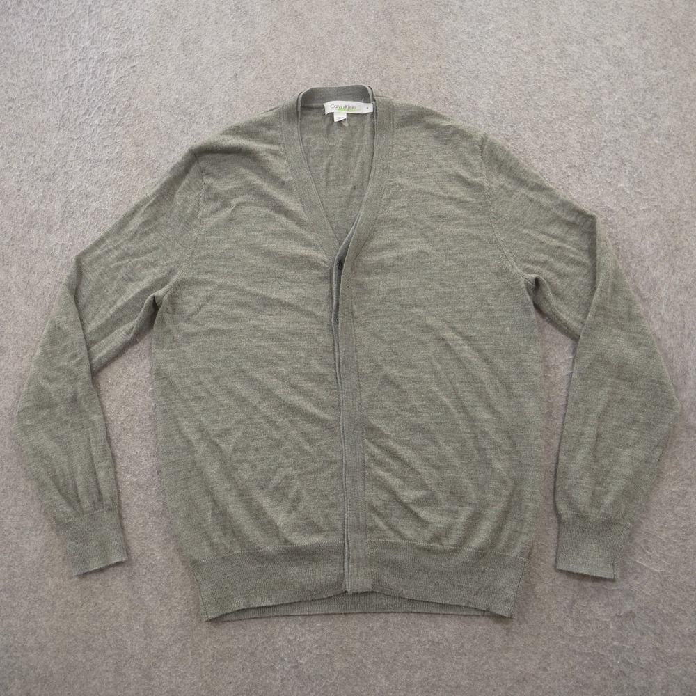Calvin Klein Cardigan Sweater Mens Medium Gray Button Merino Wool Knit